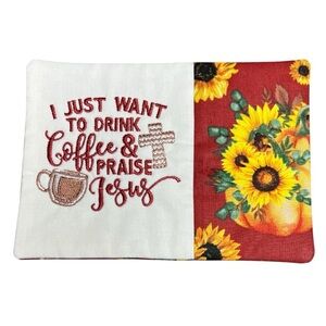 Hand Crafted Mug Rug Coaster Embroidered Cotton Fabric Padded Sunflower Coffee